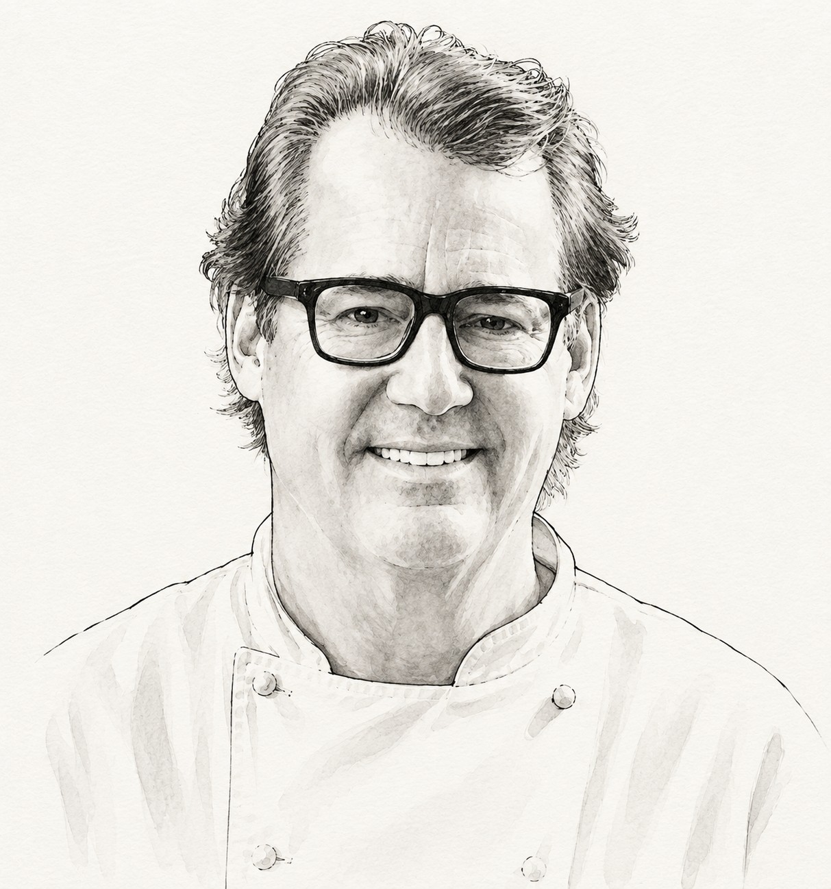Line drawing of Robert Del Grande